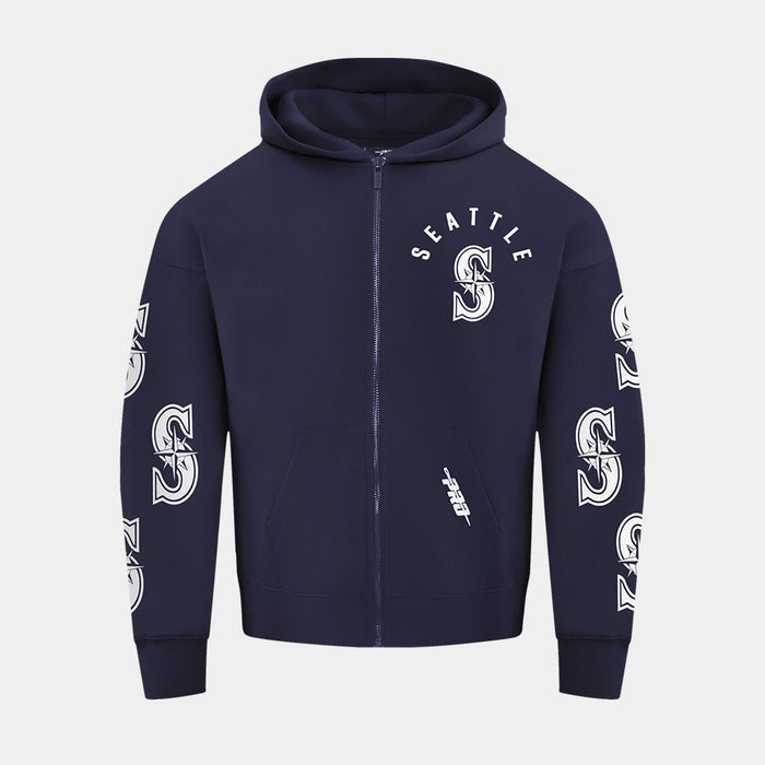 Seattle Mariners All Pro Fleece Zip Up Mens Hoodie (Navy/White)