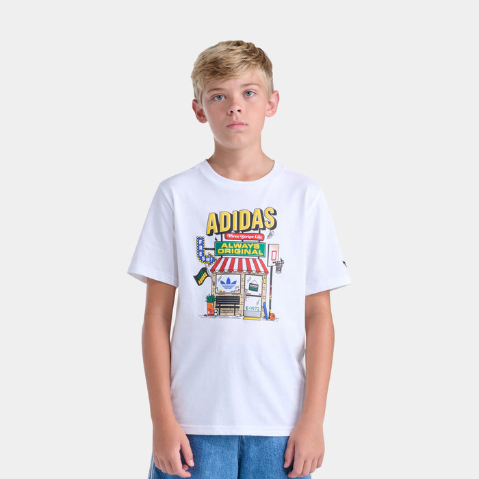Shoe Shop Graphic Grade School Short Sleeve Shirt (White)