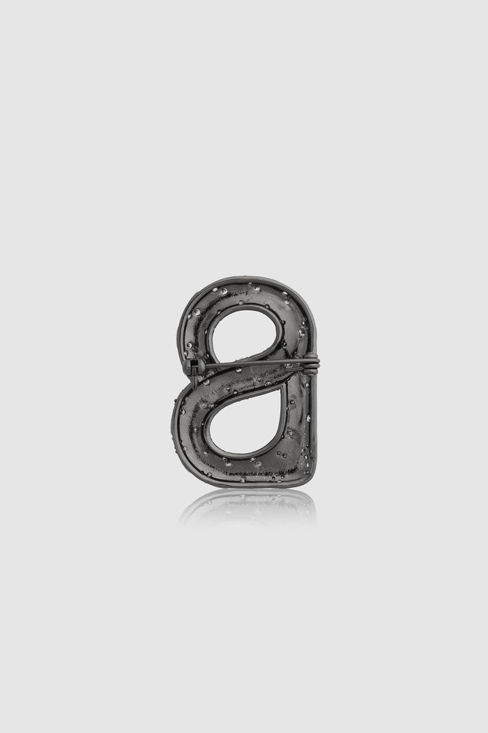 signature alara brooch in hematite by buttonscarves back view