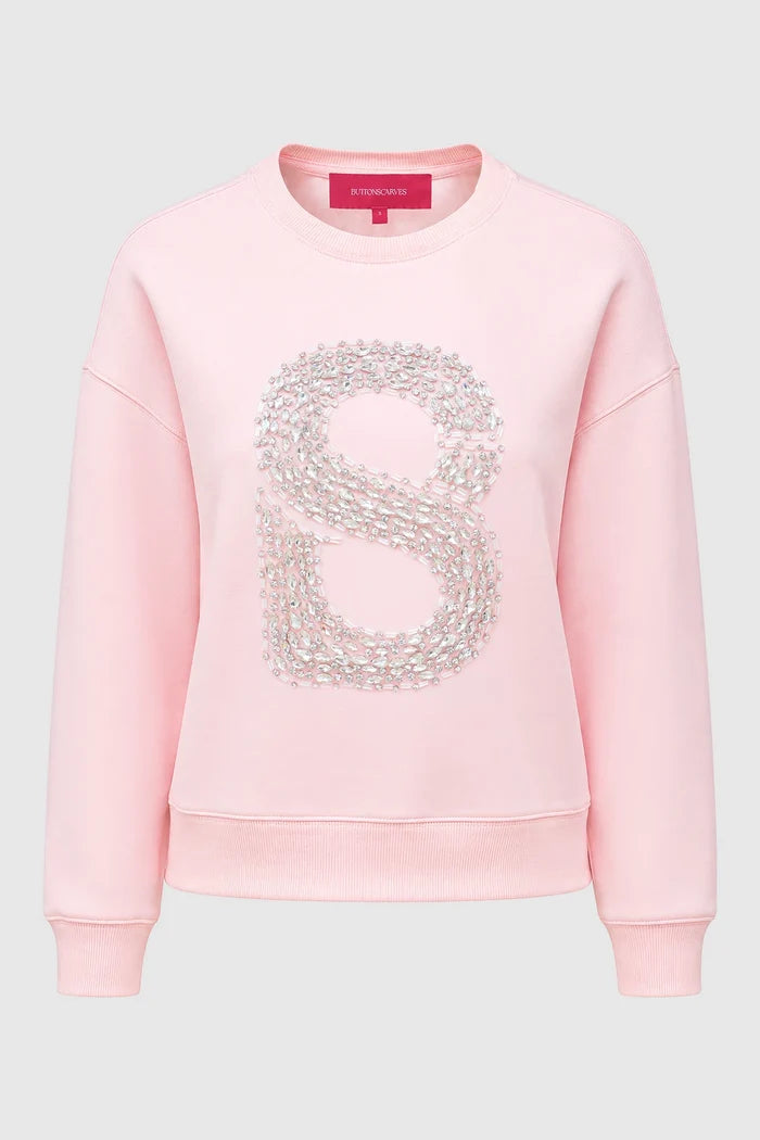 signature embellished crop sweatshirt in pink by buttonscarves