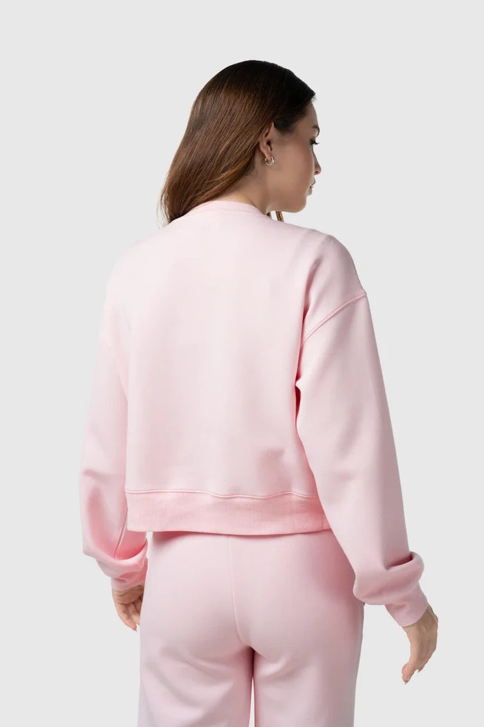 signature embellished crop sweatshirt in pink by buttonscarves back view