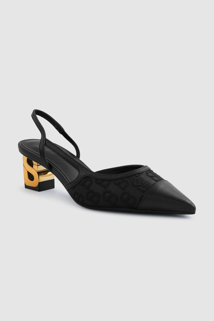 signature jacquard be heels in black by buttonscarves