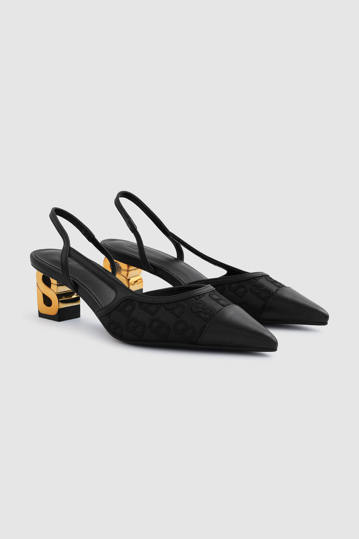 signature jacquard be heels in black by buttonscarves