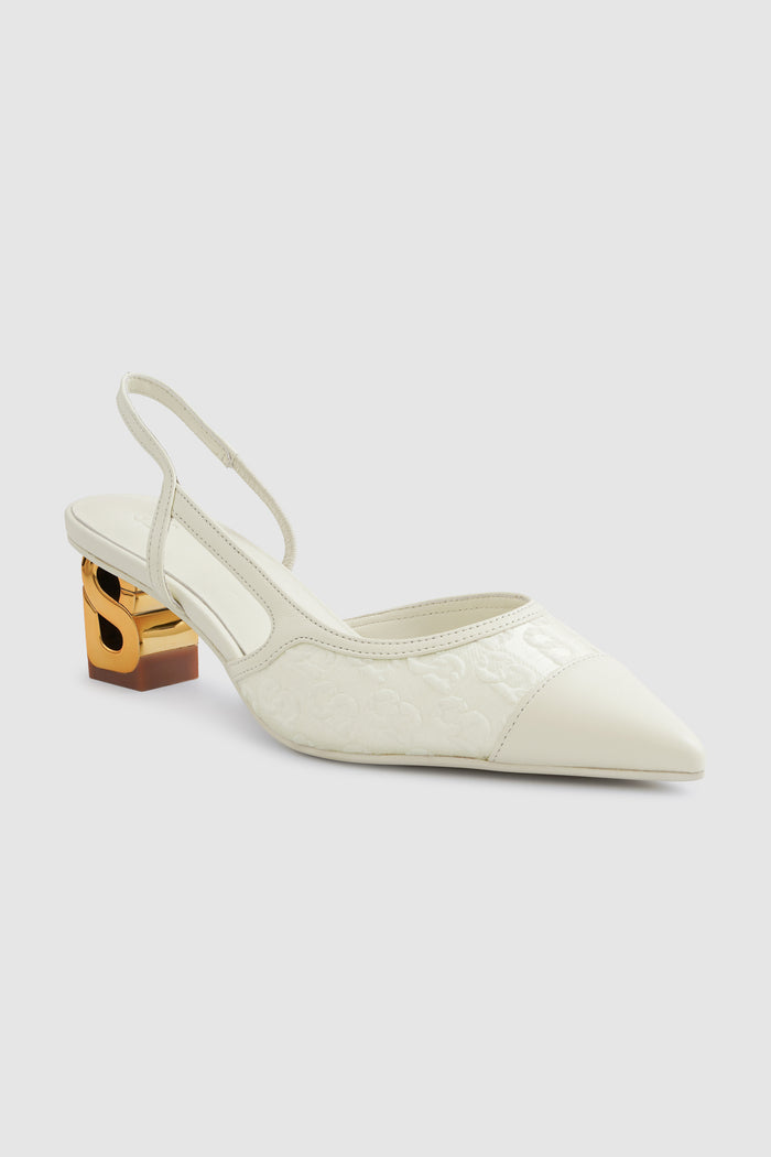 signature jacquard be heels in broken white by buttonscarves