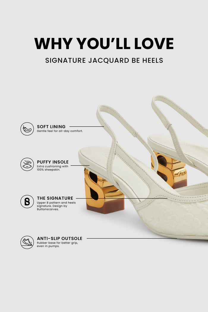signature jacquard be heels in broken white by buttonscarves feature overview