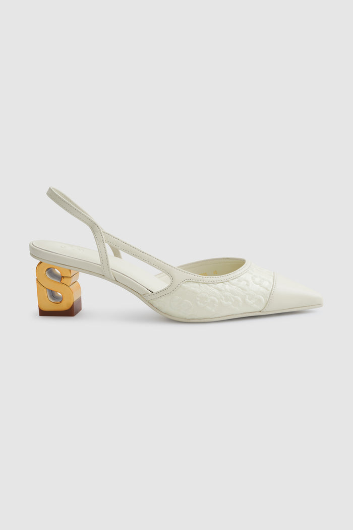 signature jacquard be heels in broken white by buttonscarves side view