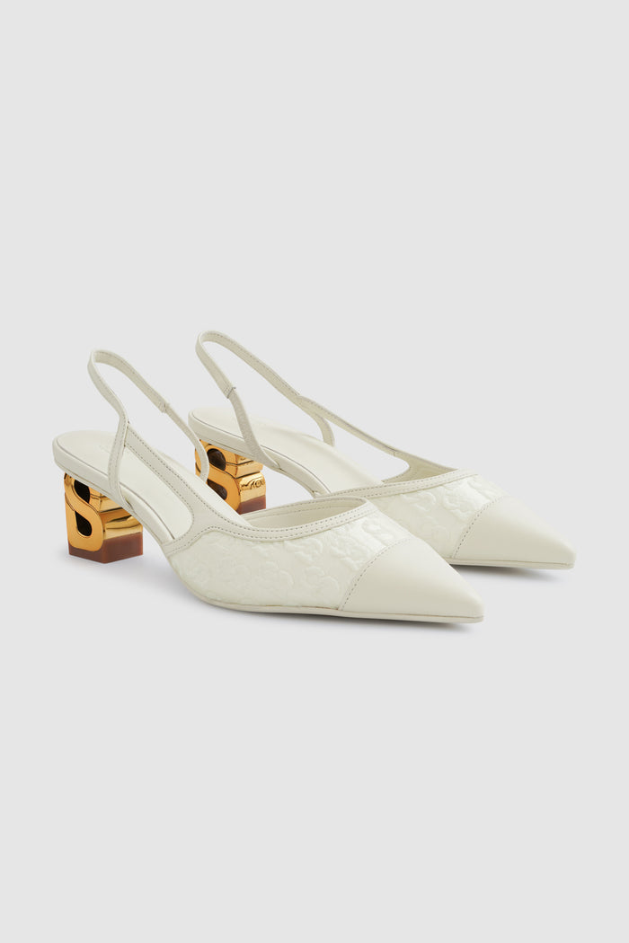 signature jacquard be heels in broken white by buttonscarves