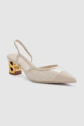 signature jacquard be heels in nude by buttonscarves