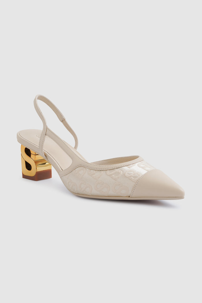 signature jacquard be heels in nude by buttonscarves
