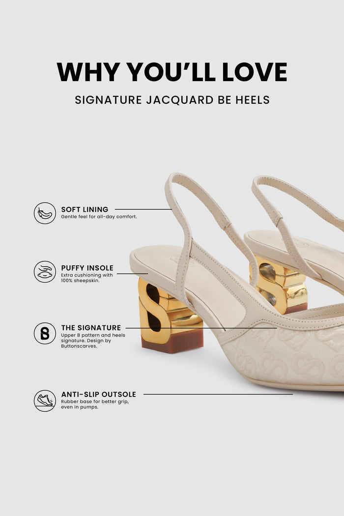 signature jacquard be heels in nude by buttonscarves feature overview
