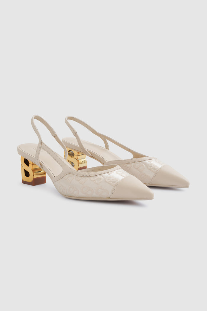 signature jacquard be heels in nude by buttonscarves