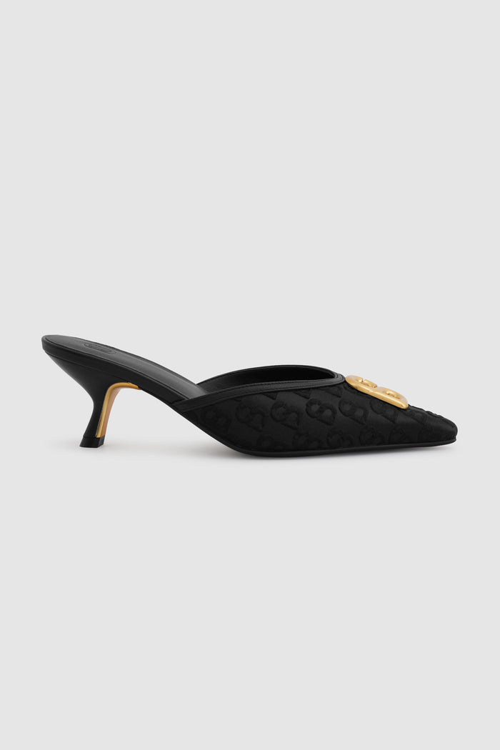 signature jacquard mules in black by buttonscarves side view