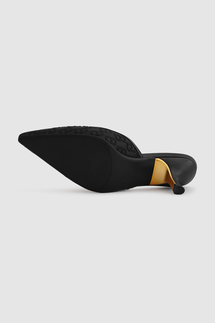 signature jacquard mules in black by buttonscarves bottom view