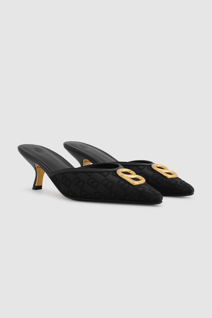 signature jacquard mules in black by buttonscarves