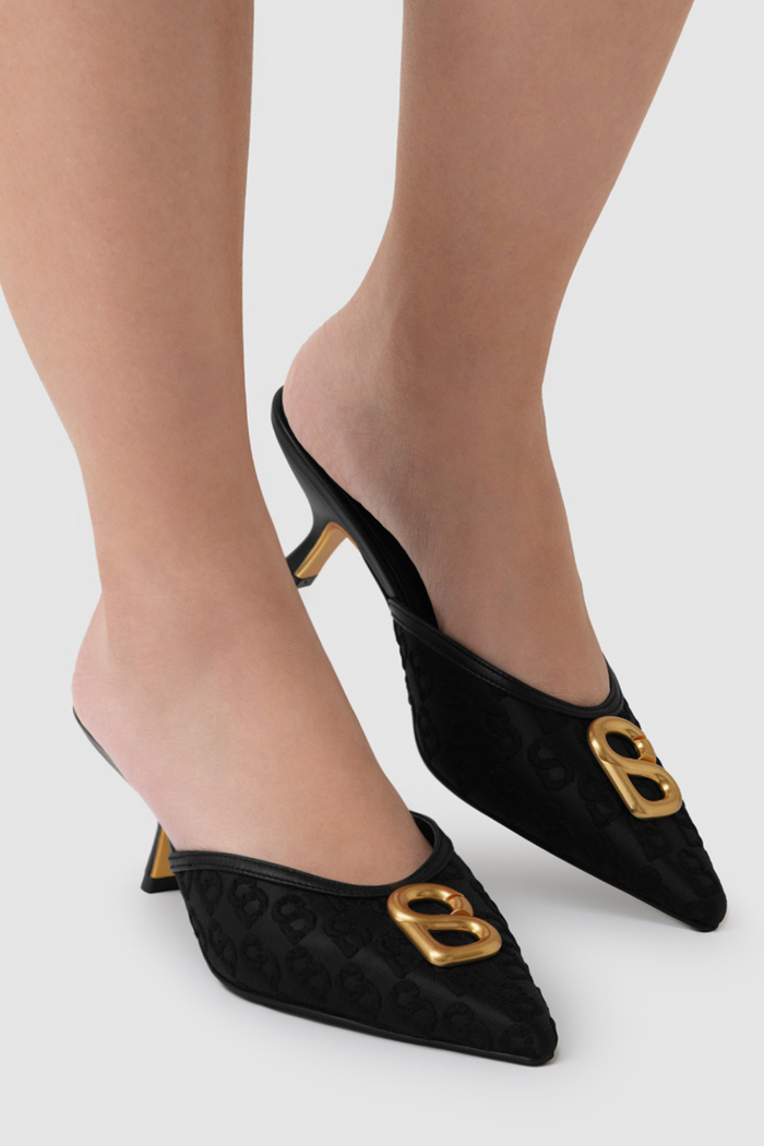 signature jacquard mules in black by buttonscarves worn look