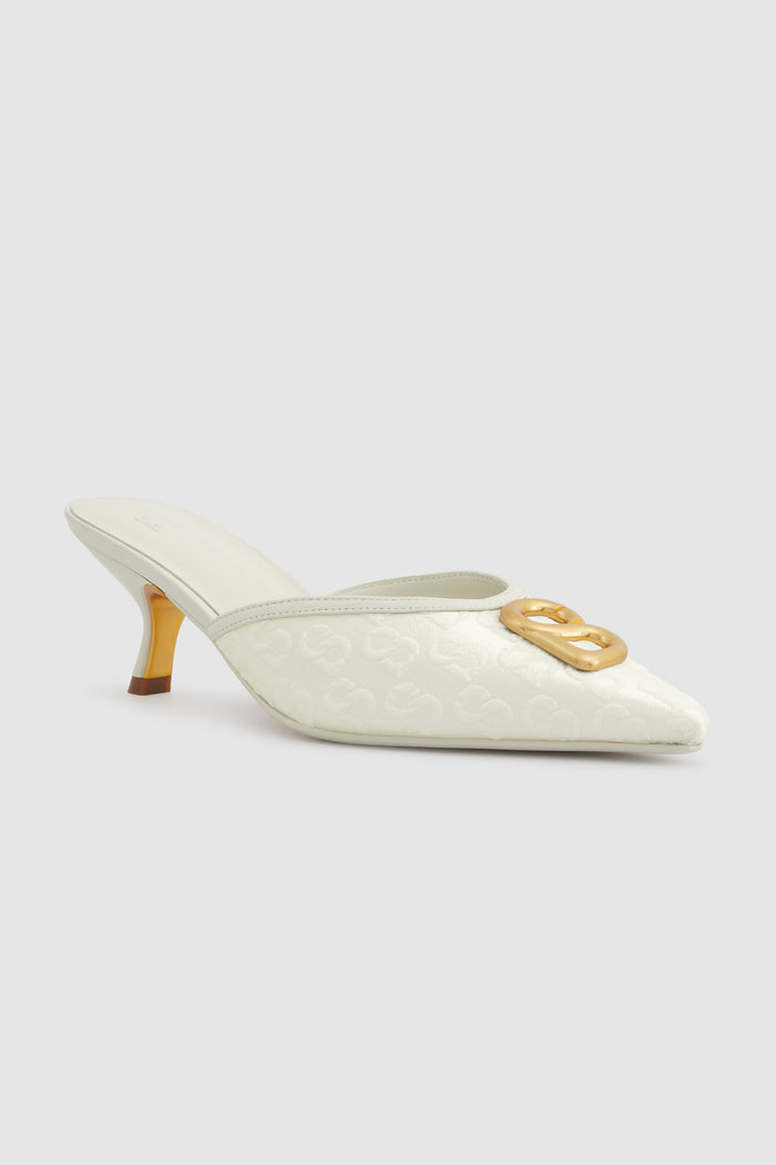 signature jacquard mules in broken white by buttonscarves