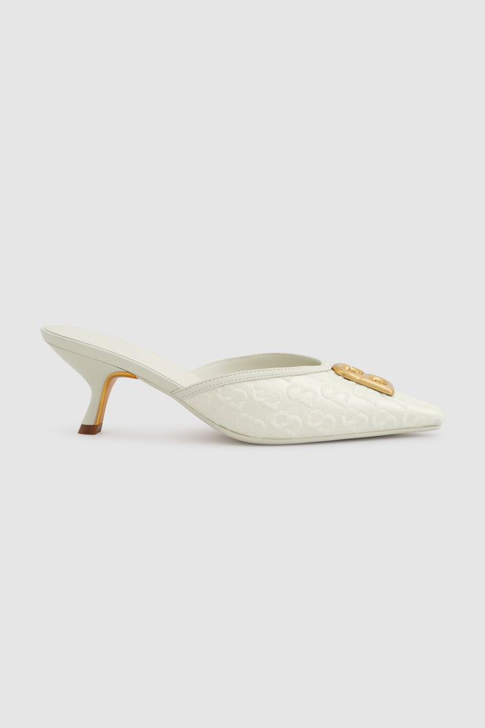 signature jacquard mules in broken white by buttonscarves side view