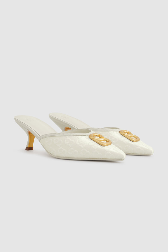 signature jacquard mules in broken white by buttonscarves