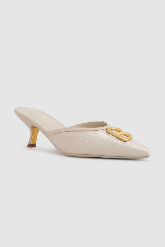 signature jacquard mules in nude by buttonscarves