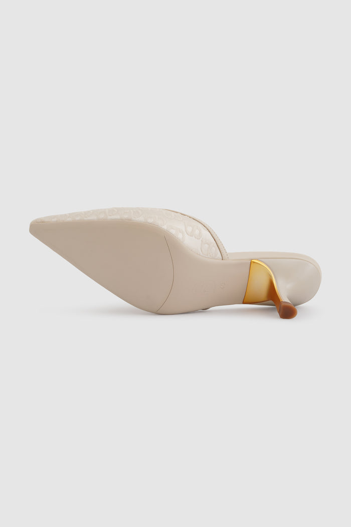 signature jacquard mules in nude by buttonscarves bottom view