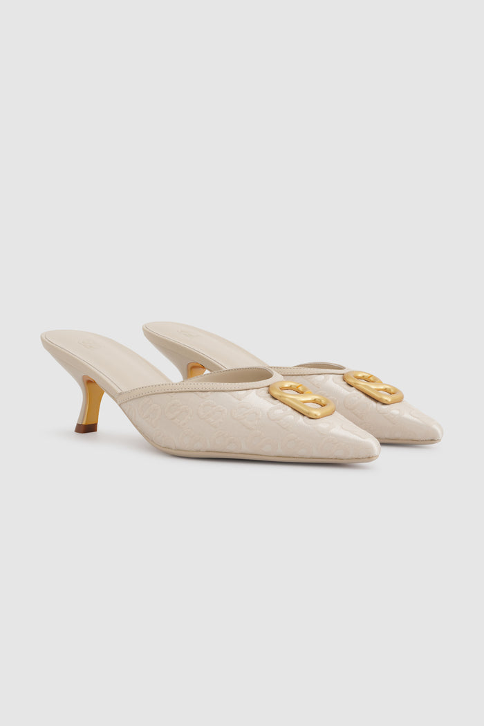 signature jacquard mules in nude by buttonscarves