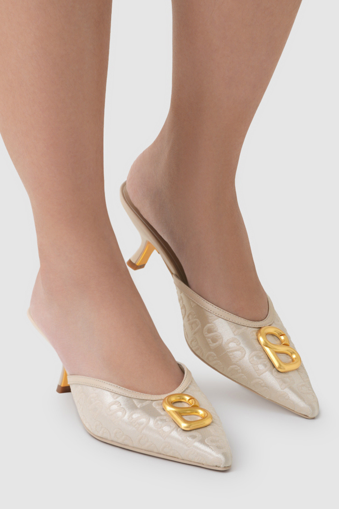 signature jacquard mules in nude by buttonscarves worn look