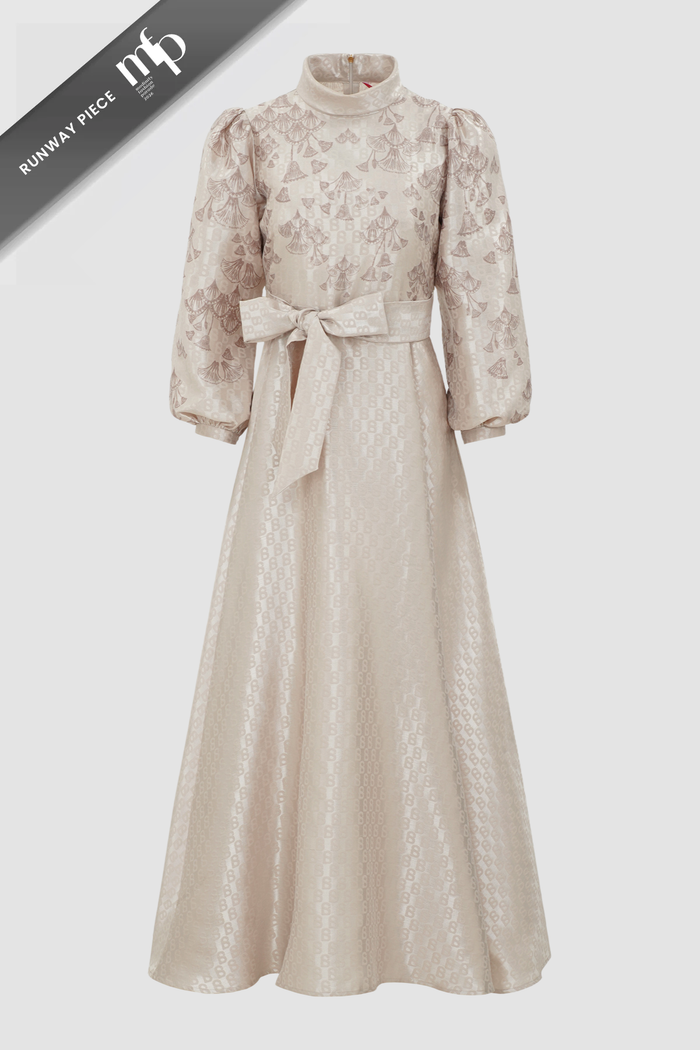 Signature Jacquard Printed Dress - Beige