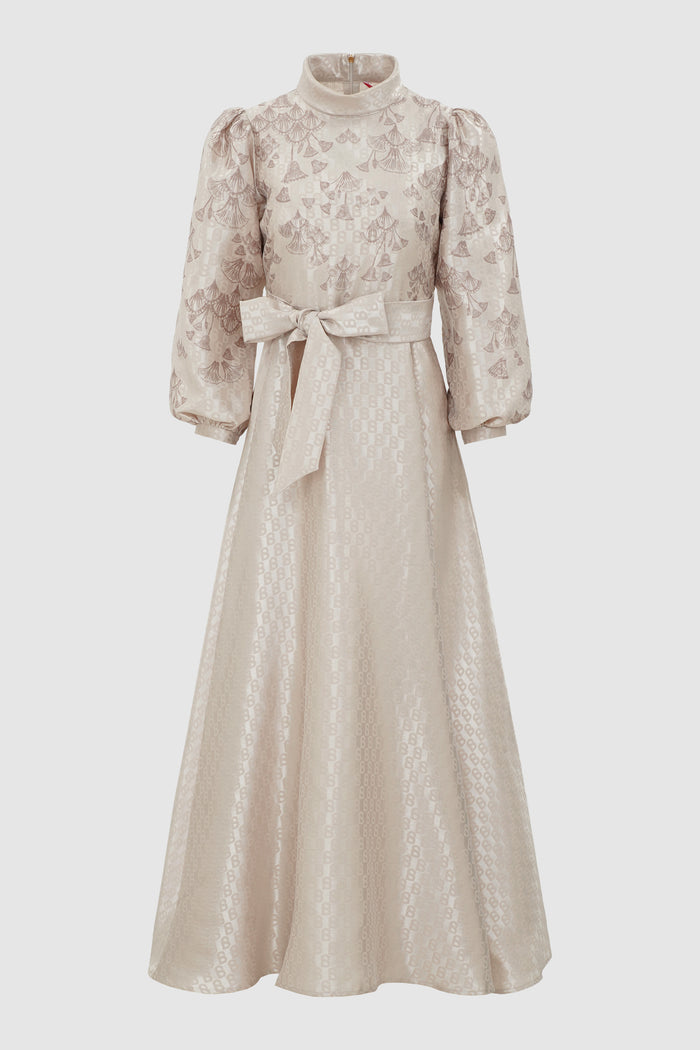 Signature Jacquard Printed Dress - Beige