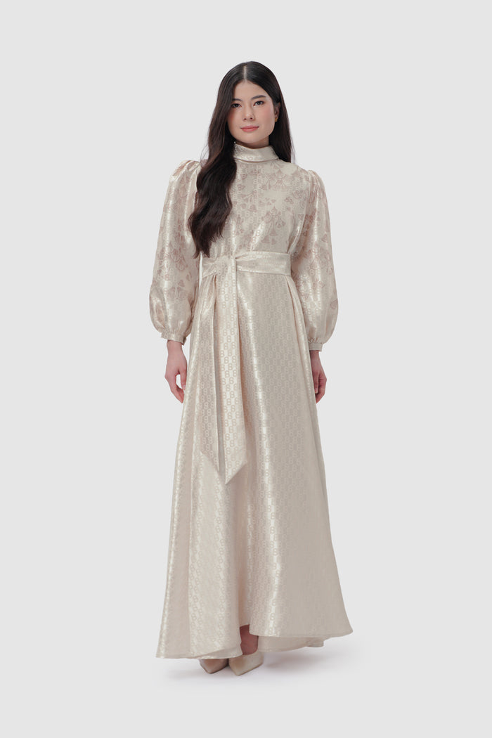 Signature Jacquard Printed Dress - Beige