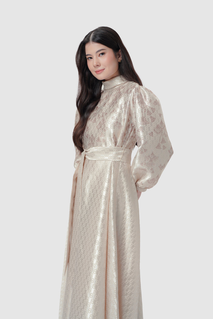 Signature Jacquard Printed Dress - Beige