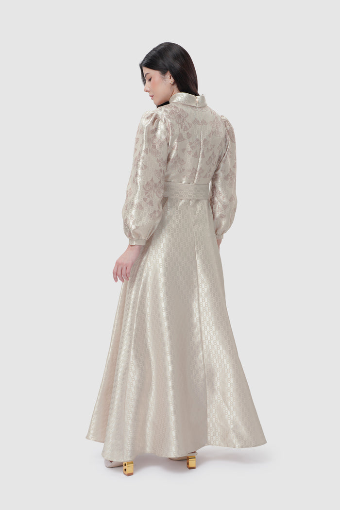 Signature Jacquard Printed Dress - Beige