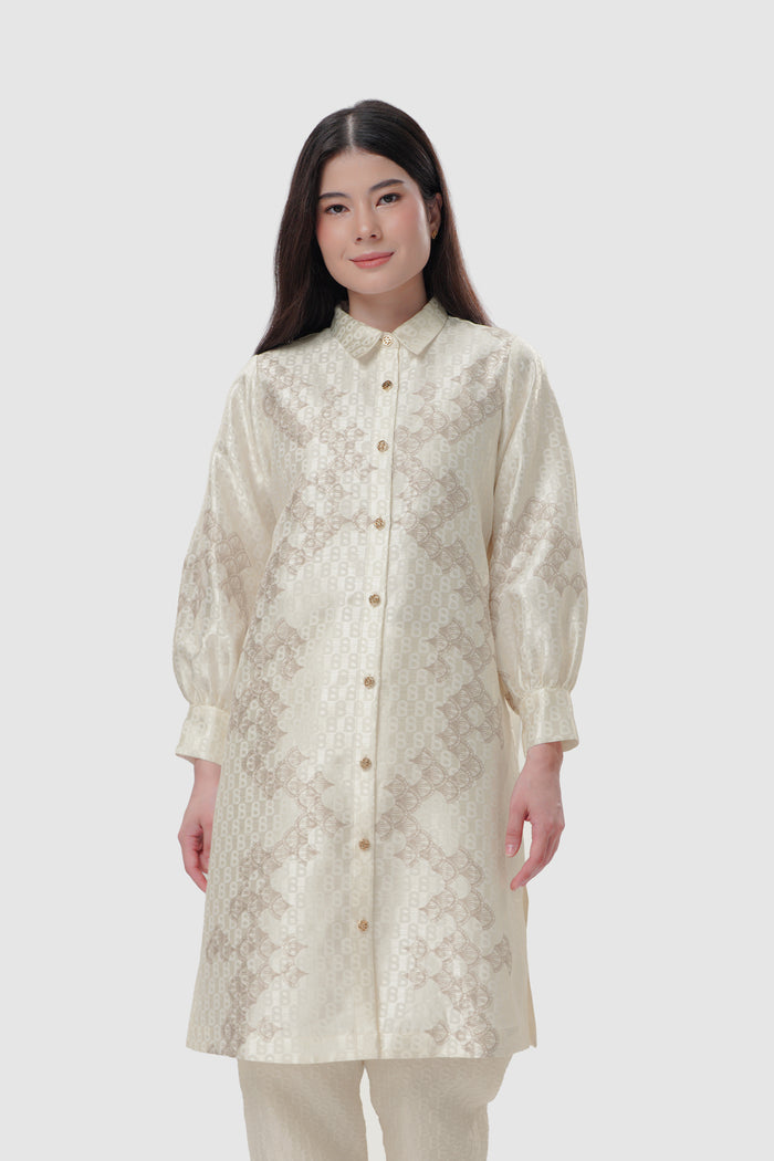 Signature Jacquard Printed Tunic - Ecru