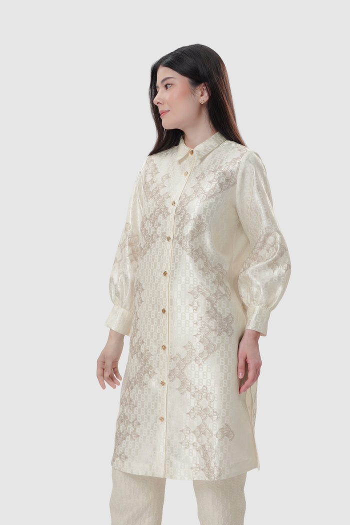 Signature Jacquard Printed Tunic - Ecru