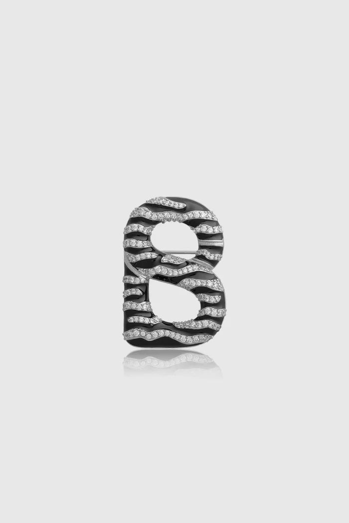 signature maris brooch in black silver by buttonscarves front view