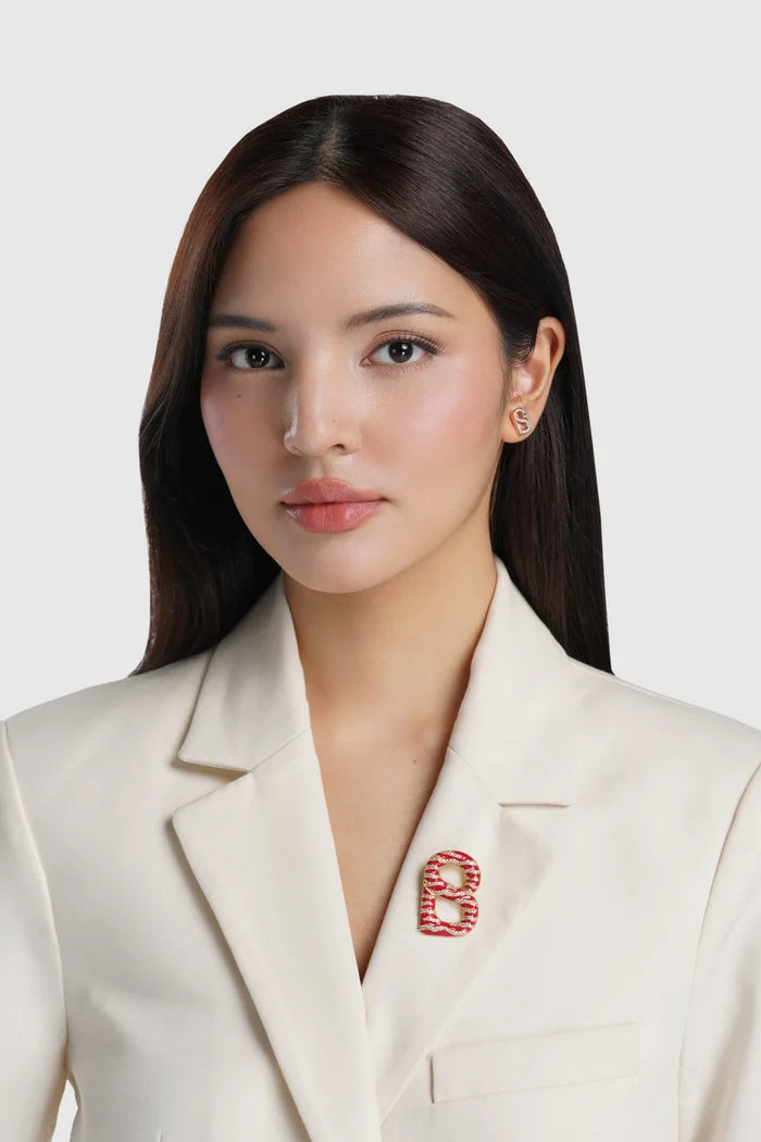 signature maris brooch in red by buttonscarves on blazers style look