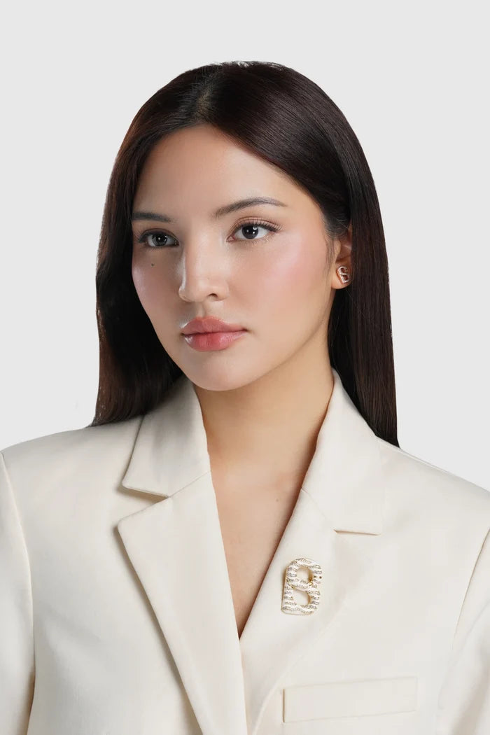 signature maris brooch in white by buttonscarves in blazers style look