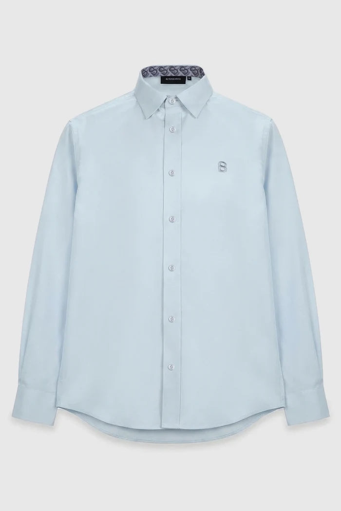 signature men popline shirt long sleeve in blue by buttonscarves