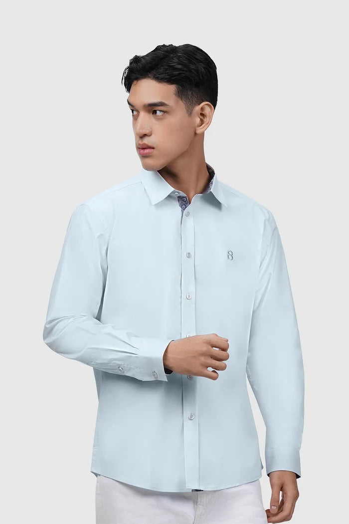 signature men popline shirt long sleeve in blue by buttonscarves front view