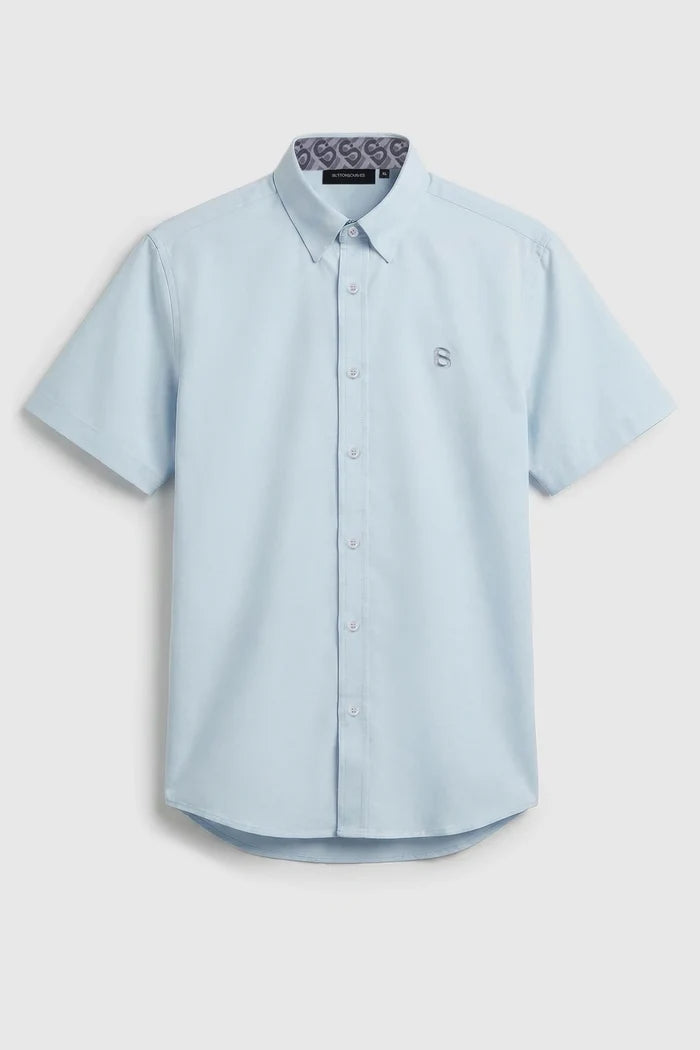 signature men poplin shirt short sleeve in blue by buttonscarves