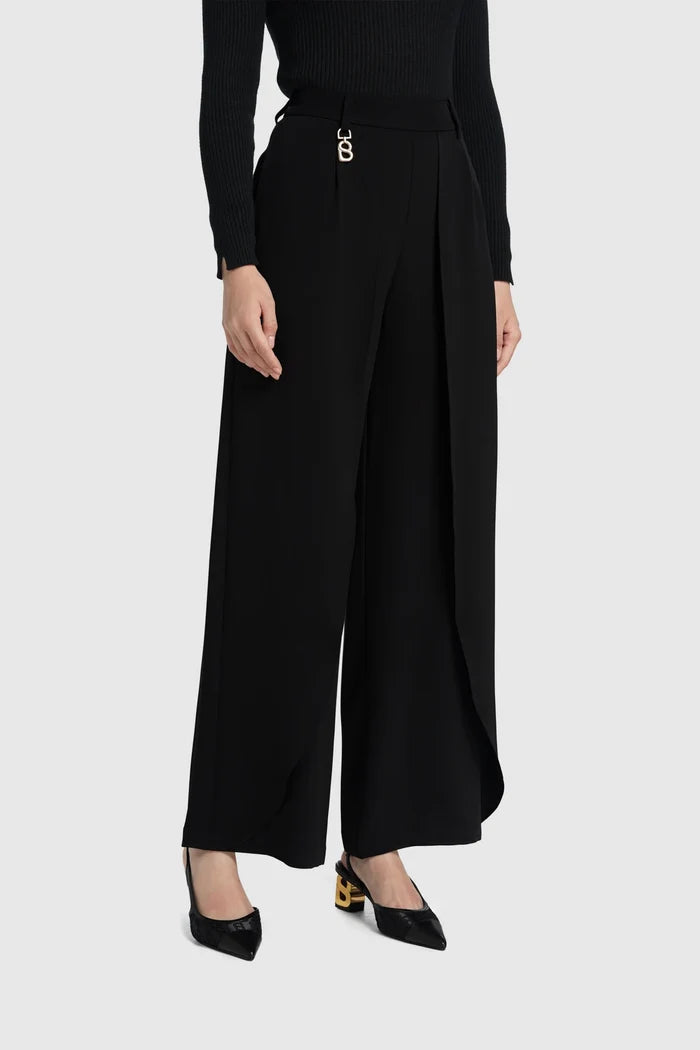 signature wide pants in black by buttonscarves front view