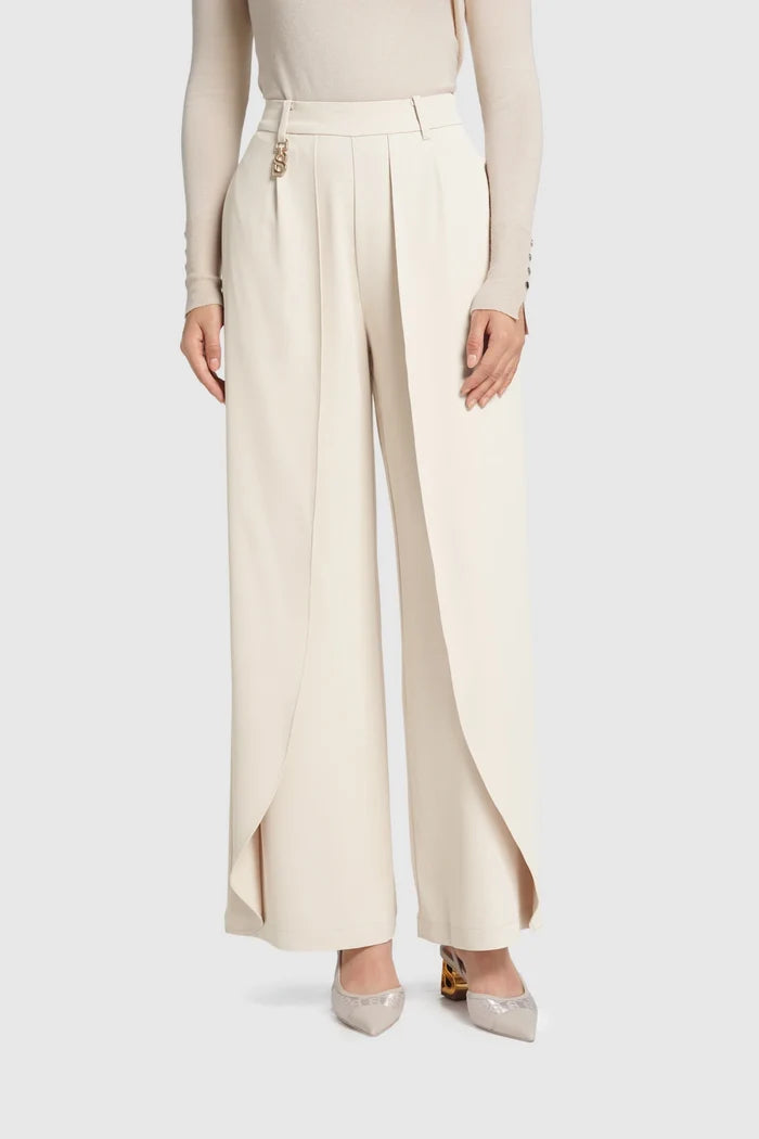 signature wide pants in cream by buttonscarves front view
