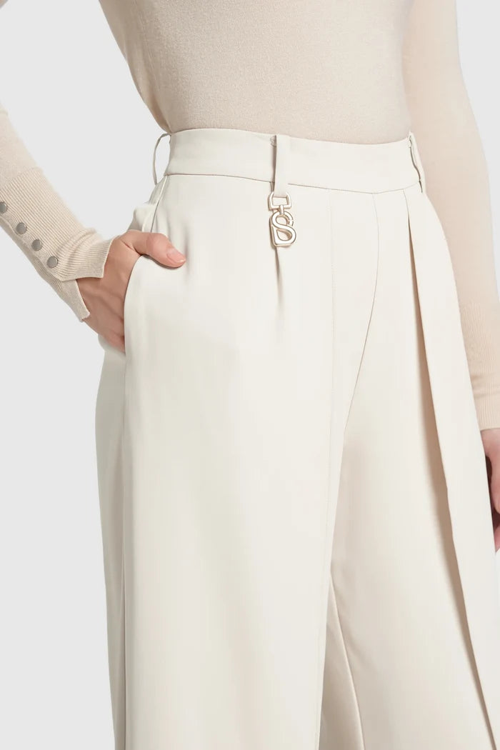 signature wide pants in cream by buttonscarves with signature b buckle