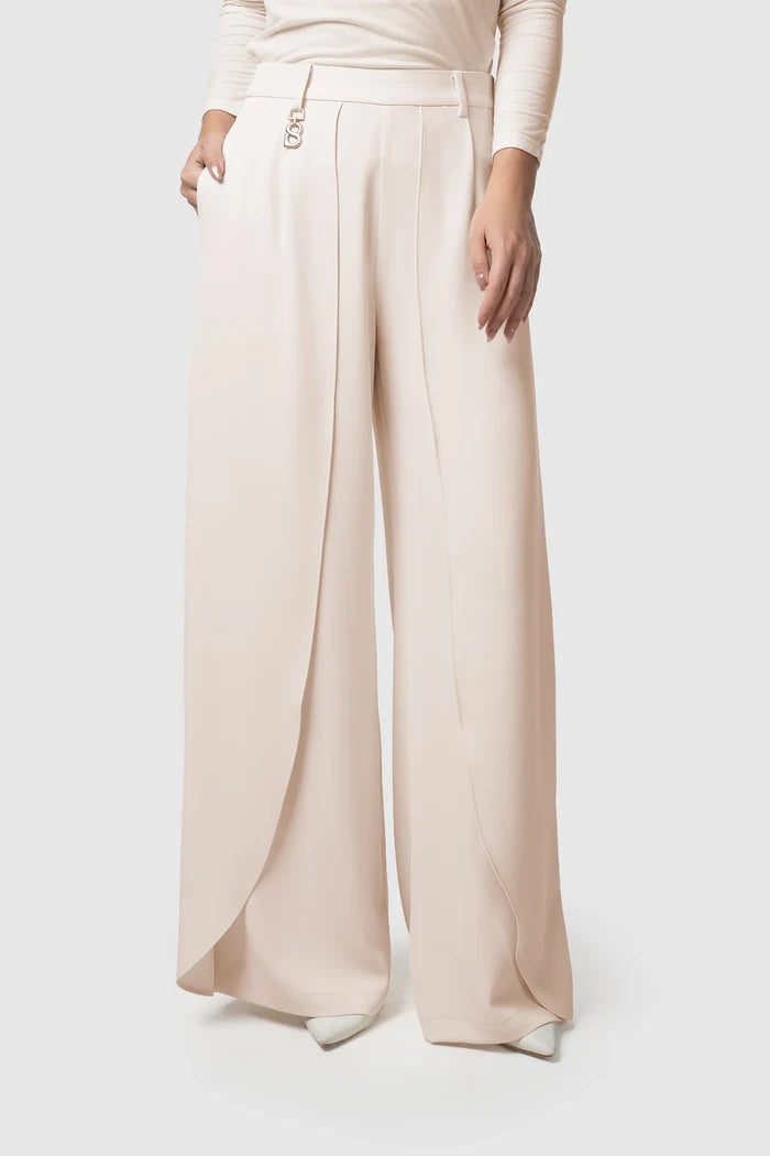 signature wide pants in ivory by buttonscarves  front look