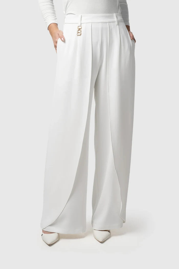 signature wide pants in white by buttonscarves front view