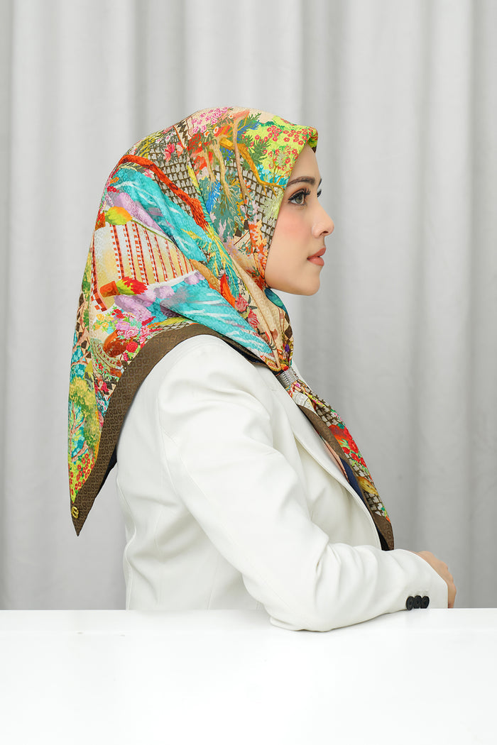 Silk Jacquard Square - Prince Garden Brown & Blue