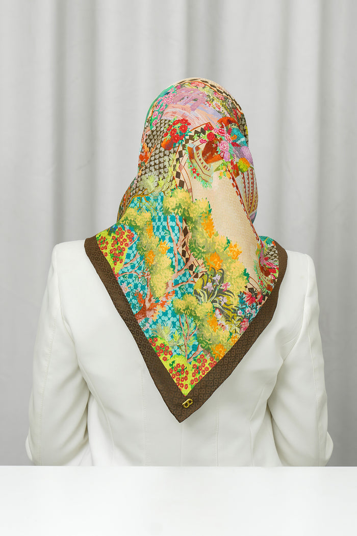 Silk Jacquard Square - Prince Garden Brown & Blue