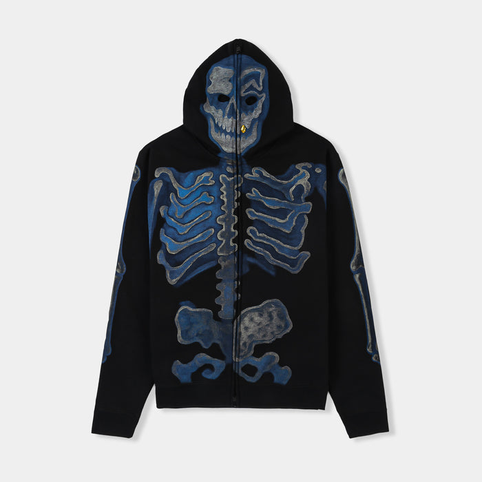 Skeleton X-Ray Full Zip Up Mens Hoodie (Black/Blue)