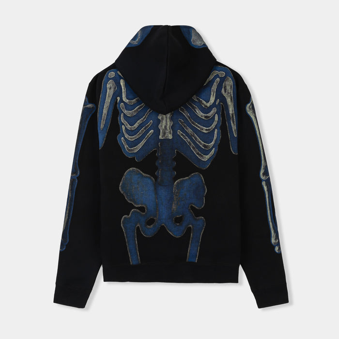 Skeleton X-Ray Full Zip Up Mens Hoodie (Black/Blue)