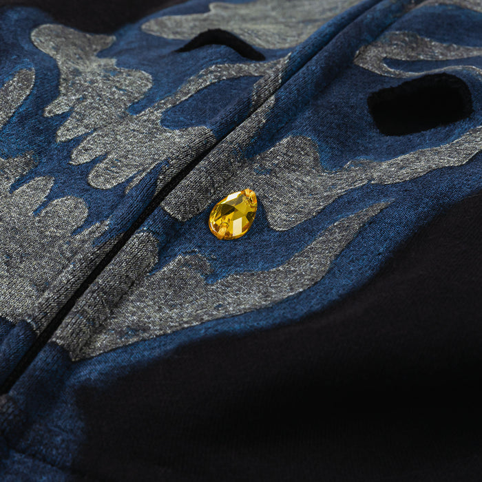 Skeleton X-Ray Full Zip Up Mens Hoodie (Black/Blue)