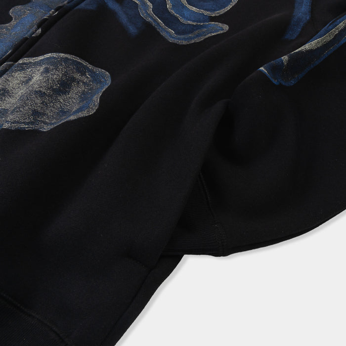 Skeleton X-Ray Full Zip Up Mens Hoodie (Black/Blue)